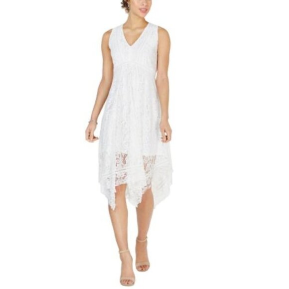 Just Taylor White Lace Handkerchief Hem A-Line Dress Size 4 - Picture 1 of 8
